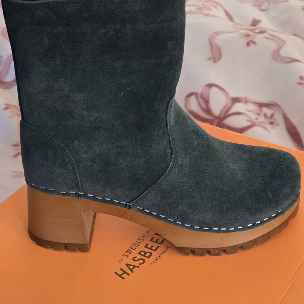Swedish Hasbeens Dark Green Suede Heeled Boots